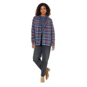 LL Bean Women's Plaid Flannel Lined Button Front Hoodie w/Pockets Medium